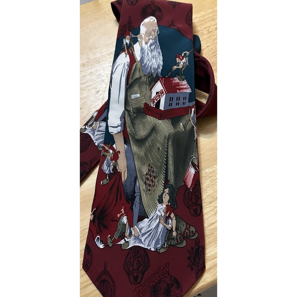 Vtg Novelty Neck Tie Christmas Santa/Elves Saturday Evening Post NORMAN ROCKWELL